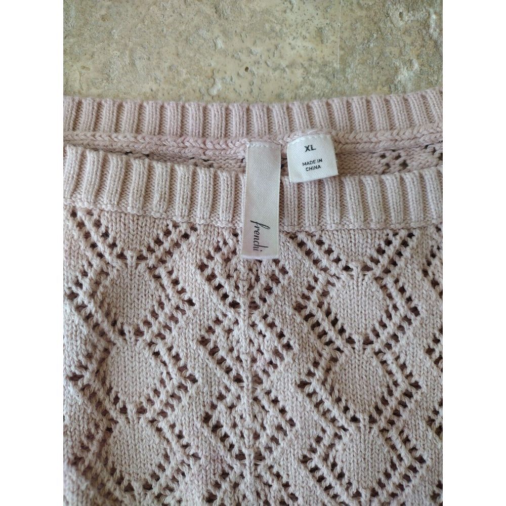 Frenchi Blouse Women XL Rose Pink Knit Crochet Sweater 100% Cotton Domed Sleeve - Picture 2 of 7